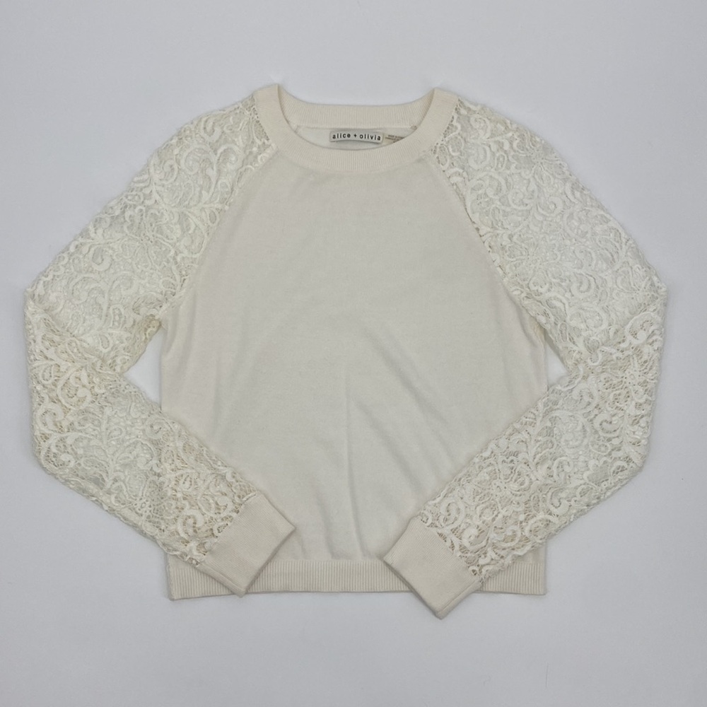 ALICE + OLIVIA Blake Lace Cotton Long Sleeve Top